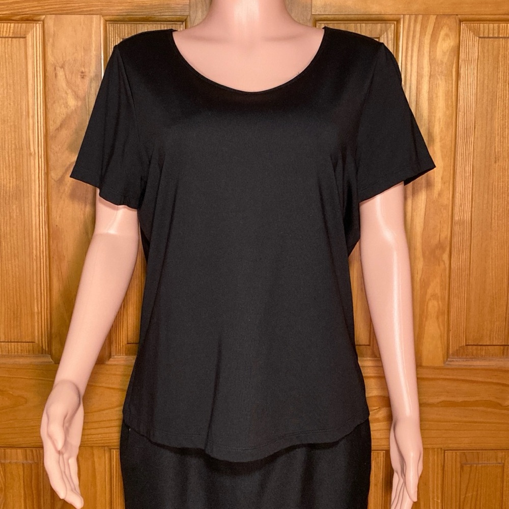 NWOT East 5th Essentials Vintage 90s Top Short Sleeve Career Blouse Black XL